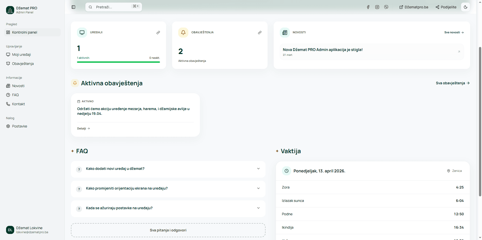 Daljinsko upravljanje i kontrolni panel